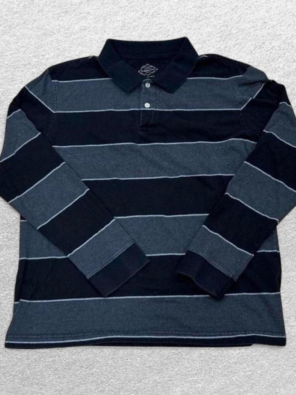 Vintage St John’s Bay Striped Rugby Polo Shirt Men's Large Black Gray Colorblock